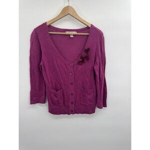 Vintage Y2K Cardigan Decree Womens XL Pink Cropped 3/4 Sleeve Rosette Cottage